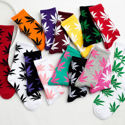 5雙裝 ins港風(fēng)學(xué)院風(fēng)街頭高筒長筒襪歐美嘻哈麻葉楓葉運(yùn)動(dòng)襪子潮